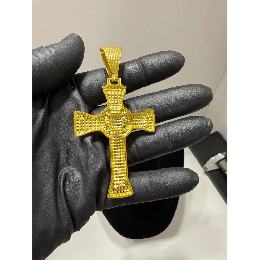 gold cross pendant iced out vvscz stones 2.5inch by 1.8inch